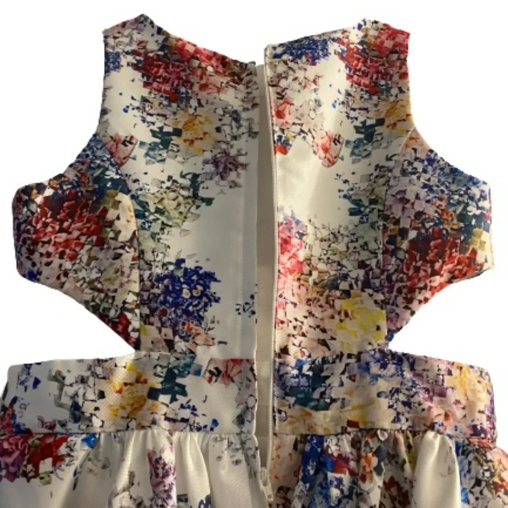 LEXIE BY MON CHERI CUTOUT SIDES LINED CRINOLINE SLIP SZ12 SLEEVELESS DRESS